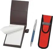 LS022PC-NK02R-PD03-L Recycled Cowhide Mini Notebook Cover, Brown, Cloth Pen Case, Red, Genuine Leather Winding Rotating Ballpoint Pen Director Set, Blue