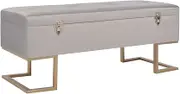 Velvet Bench with Storage Compartment, 105 cm Wide, Grey, Elegant Upholstery, Gold Iron Legs, for Living Room, Hall, Lounge, Durable and Stable Design