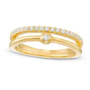 Remixed Reimagined 0.20 CT. T.W. Natural Diamond Double Row Split Shank Ring in Solid 10K Yellow Gold