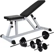 Workout Bench with Barbell and Dumbbell Set 30.5 kg Home Gym Fitness Equipment