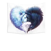White Background Yin Yang Brotherhood Lions Tapestry