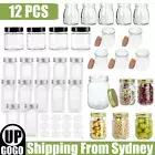12X Transparent Square Glass Spice Jars Lid Herb Seasoning Condiment Storage AU
