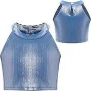 [iEFiEL] Kids Girls Modern Dance Tank Tops Sparkly Camisole Cheerleading Dancing Clothes Sports Tees