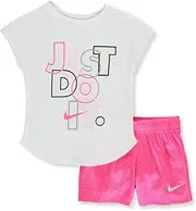 [Nike] Girls' Glitter Just Do It 2-Piece Shorts Set Outfit - Hyper Pink, 5