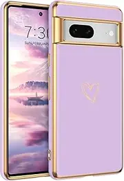 BENTOBEN Google Pixel 7 Case - Electroplating Heart Camera Protection, TPU Protective Light Flexible Non-Slip Bumper, Shockproof for 6.3 Inch Pixel 7, Lavender Purple