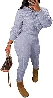 [Nimsruc] Knit Two Piece Outfits For Women Sweater Sets Lounge Tracksuits Long Sleeve Pullover Sweatsuits Hoodie Crochet Pants Sets Matching Clothing Purple M, Purple
