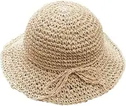 [HugeDE] Girls Floppy Foldable Packable Wide Brim Summer Sun Hats Beach Straw Hat for Toddlers Kids