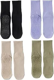 [AZIDWERYQ] Pilates Socks for Women 4 Pair 4 Color Professional Non-Slip Yoga Socks Average Size Sweat-Absorbent Deodorant Cotton Grip Sock for Home, Gym, Dancing Room Yoga Socks