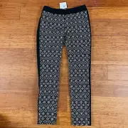 Veronika Maine Black White Geometric Pattern Pants 8 Stretchy Work Office