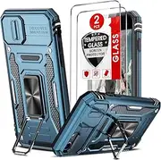 LeYi for iPhone SE Case: iPhone 8/7/SE 2022/SE 2020 Case with Slide Camera Cover + 2pcs Tempered Glass Screen Protector, Military-Grade Phone Case with Kickstand for iPhone SE 3rd/2nd Gen, Light Blue
