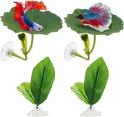 Qkbuza Betta Leaves Hammocks | 4X Simulating Suction Cup Soft Fish Hammock | Natural Habitat Decorations, Betta Plant Leaves Pad for Sleeping, Breeding, Resting