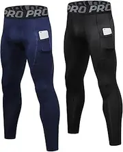 [YUSHOW] 2 Pack Mens Running Leggings Cool Dry Compression Tights for Men Base Layer Bottom Cycling Sports Pants for Workout Athletic Training Gym