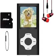 Hotechs MP3 Player/MP4 Player, MP3 Player with 32GB Memory Card, Slim Design, Digital LCD Display, 1.8 Inch Display, FM Radio (Black)