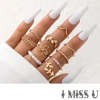 在飛比找momo購物網優惠-【I MISS U】波西米亞民族風縷空花朵珍珠造型戒指10件