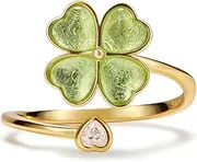 [PERIMADE] Four Leaf Clover Anxiety Calming Ring for Women Gold Plated Cubic Zirconia Heart Worry Spinning Ring Hypoallergenic 925 Sterling Silver Open Wrap Stress Relief Fidget Spinner Band Ring