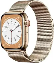 Apple Watch Series 8 (GPS + Cellular 41mm) Smart Watch - Gold Stainless Steel Case with Gold Milanese Loop. Fitness Tracker, Blood Oxygen & ECG Apps, Water Resistant (Renewed)