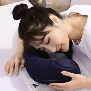【DO391】按壓充氣枕 U型枕 按壓式 免吹氣 午睡枕 車枕 充氣枕 枕頭 護頸枕 飛機枕 旅行枕 (6.5折)