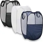 [BEWAVE] 3 Pack Mesh Pop-up Laundry Basket Foldable Laundry Hampers with Durable Handles Portable Dirty Clothes Collapsible for Bedroom Dormitory Travel Storage