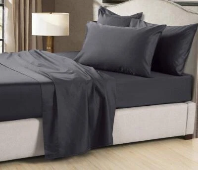 Super King bed 1000TC 50cm Hotel weight Luxury Sateen Sheet Set in Charcoal b...