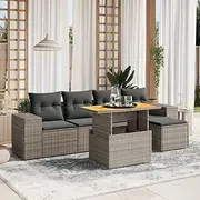 6 Piece Garden Sofa Set with Cushions Grey Poly Rattan Patio Bar Sets