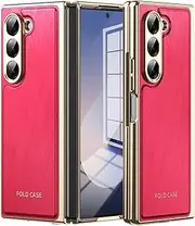 Galaxy Z Fold6 Cases, Z Fold 6 Cover with Built-in Anti-Fingerprint Screen Protector, Leather Case for Samsung Galaxy Z Fold6 with Front Screen Protector - Red