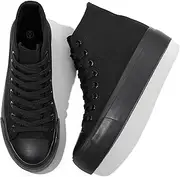 [Waluzs] Platform Sneakers for Women Womens Fashion High Top Sneakers Women's Canvas Platform Shoes Casual Lace Up Tennis Shoes