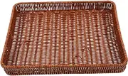 Handwoven Bread Basket Flat Serving Weaving Tray Multipurpose Woven Snack And Fruit Storage Bin Countertop Display Basket For Kitchen And Farmers Market