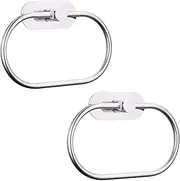 Eolax Towel Bar/Bath Towel Ring, Self Adhesive Hand Towel Ring for Bathroom, Stainless Steel Sticky Hand Towel Holder, No Drilling Modern Round Towel Hanger Wall Mounted (2 Pack, Chrome)