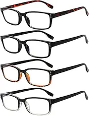 READING GLASSES 4 Pack Spring Hinge Comfort Readers Plastic Includes Sun Readers (Multicolor, 1.50)