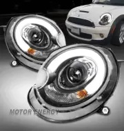 For 07-13 Mini Cooper LED Tube Projector Headlights Lamps Black Left+Right Pair (for: Mini)