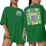 [MYHALF] Mardi Gras Shirts for Women: Fat Tuesday Tshirts Funny Mask Graphic Tees Carnival Outfit New Orleans Oversized Tops
