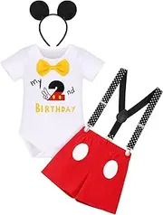 [IMEKIS] Baby Boys Mouse Costume Cosplay Bowtie Romper Suspenders Shorts Pants 1st Birthday Halloween Cake Smash Tuxedo Outfit