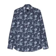 [Mazzarelli] Mazzarelli Botanical-print Cotton Shirt 40 CM BLUE