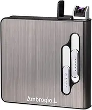 [Ambrogio.L] Full Pack 20 Regular Cigarettes Case Box Automatic Ejection Holder with Dual Arc Lighter USB Rechargeable, Flameless, Windproof,Moisture-Proof,Black