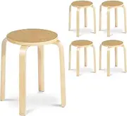 [Costway] 4 PCS Stackable Stools, Solid Wood Round Dining Stools with 150 kg Load Capacity, Versatile Backless Stools for Living Room, Dining Room