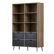Artiss Bookshelf with 4 Drawers - MITZI Oak and Blue