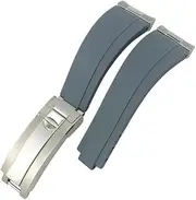 WIKUNA Curved End Metal Link Rubber Watchband 20mm for Rolex Daytona GMT Slide Lock Buckle Submariner Silicone Sport Watch Strap (Color : Gray, Size : Rose Gold)
