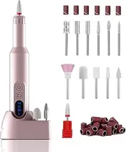 Cordless Electric Nail Drill, Portable Professional Rechargeable Efile Nail File Machine with Nail Drill Bits, Sanding Bands for Acrylic Gel Nails, Manicure Pedicure Polishing, Pink