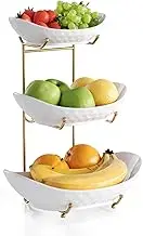 Fruit Bowl Basket for Kitchen Counter Ceramic Decrative Serving Bowl, 3 Tier kitchen Decor Organizers and Storage for Farmhouse Snack Breads Dessert Cake Tray for Party Wedding,Gold white