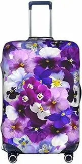 [pvinnk] Purple Flower Print Protective Luggage Cover Elastic Washable Suitcase Travel Gear Protector, White, Large