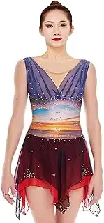 [Zagitova] Figure Skating Dress For Competition, Sparkly Ice Skate Clothes Sleeveless Crew Neck Dance Costumes
