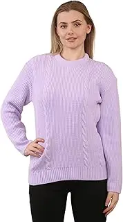 [STAR FASHION] Cable Knit Jumper for Women's 4 Cable Knitted Sweater Crew Neck Long Sleeve Pullover Ladies Warm Winter Knitwear Layering Jumpers Top UK Sizes SM to XL