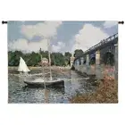 The Bridge at Argenteuil Wall Tapestry Claude Monet's Art Seascape Ship 53"x40"