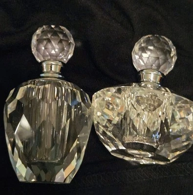 Oleg Cassini Babette Crystal Perfume Bottles Signed Set Of 2
