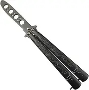 Flying Dragon Butterfly Training Knife, All Stainless Steel Balisong Trainer, No Offensive Blade for CS GO, Beginner, Children, 100% Safety (Black)
