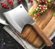 Full Tang Butcher Knife Wood Handle Chef Cleaver Slicing Chop Bone Ribs Beef Cut