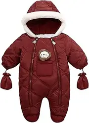 [Generic] Toddler Girl Overalls Infant Boys Girls Winter Thicken Coat Cartoon Hooded Jacket Snowsuit with Gloves Toddler Windproof Warm Jumpsuit Outwear Snow Wear Toddler Snow Suit Girl