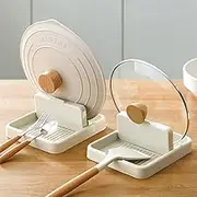 LUCKJUJU 2 Packs Pot Lid Holder Spoon Rest with Drip Pad, Cooking Ladle/Spatula/Spoon/Utensil Holder Organizer for Kitchen Countertop Stove Top, Ivory white, 7*6 (LQ024)
