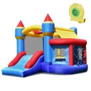 Costway 5-IN-1 Inflatable Jumping Castle Bouncer Indoor Outdoor Playhouse Trampoline w/Slide, Birthday Xmas Gift w/Blower
