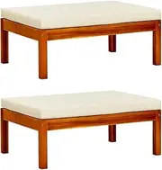 Outdoor Footstools, Patio Ottoman Set of 2, All-Weather Wooden Footrest Seat with Removable Cushions, for Garden, Backyard, Poolside, 85 x 57 x 29 cm